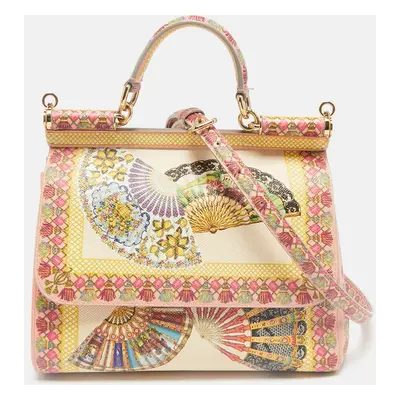 Dolce & Gabbana Multicolor Fan Foulard Print Leather Miss Sicily Top Handle Bag