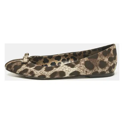 Dolce & Gabbana Brown Animal Print Canvas Bow Detail Ballet Flats Size 39.5