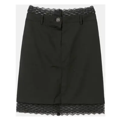 Chanel Black Wool Lace Trimmed Skirt Size