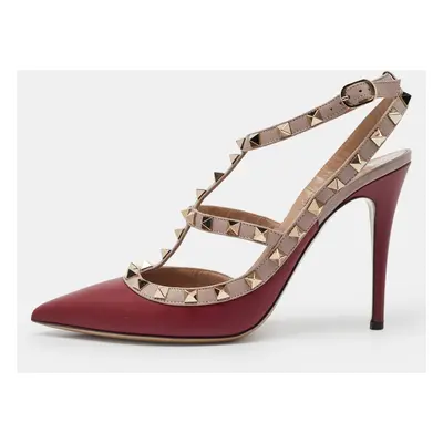 Valentino Red/Pink Leather Rockstud Strappy Pointed Toe Pumps Size Size