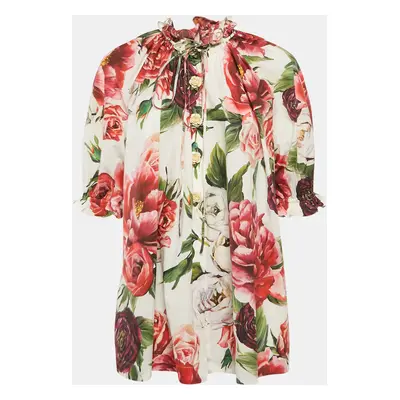 Dolce & Gabbana Multicolor Floral Print Cotton Button Front Blouse