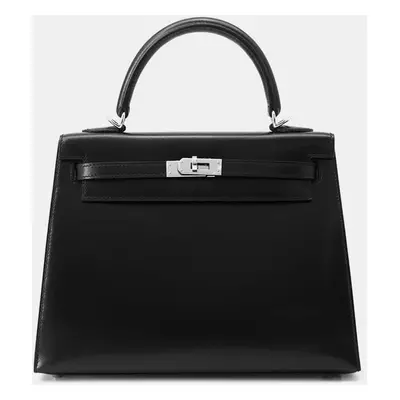 Hermes Black Box Calf Leather Kelly Handbag