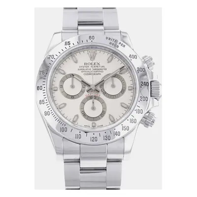 Rolex White Stainless Steel Cosmograph Daytona Automatic Men's Wristwatch