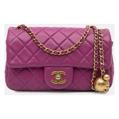 Chanel Purple Mini Rectangular Classic Lambskin Pearl Crush Single Flap