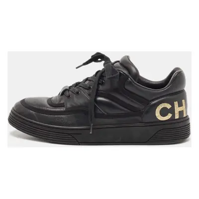 Chanel Black Leather Perforated CC Lace Up Sneakers Size