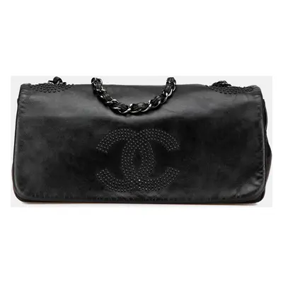 Chanel Black CC Studded Lambskin East West Flap