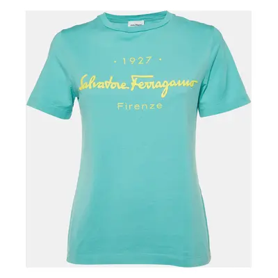 Salvatore Ferragamo Green Logo Cotton Crewneck T-Shirt