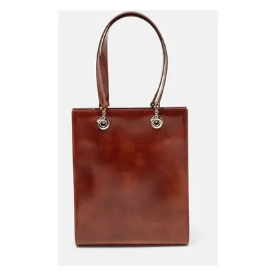 Cartier Brown Glossy Leather Panthere Chain Tote