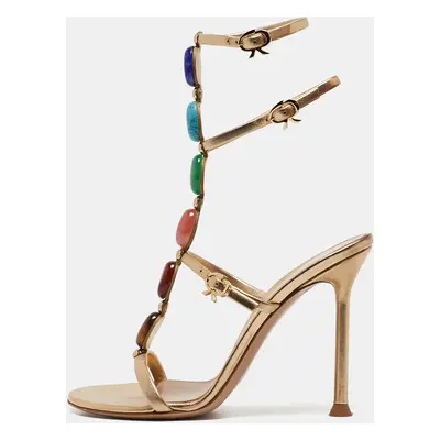 Gianvito Rossi Gold Leather Shanti Ankle Strap Sandals Size