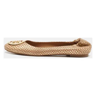 Tory Burch Brown/Gold Leather Minnie Travel Ballet Flats Size