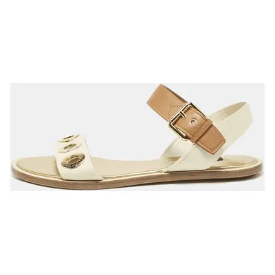 Louis Vuitton Cream/Brown Leather Ankle Strap Flat Sandals Size 39.5