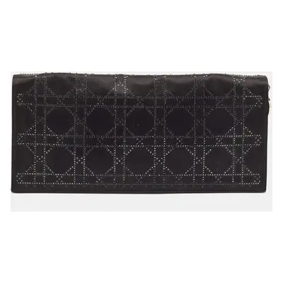 Dior Black Cannage Satin Crystal Embellished Flap Clutch