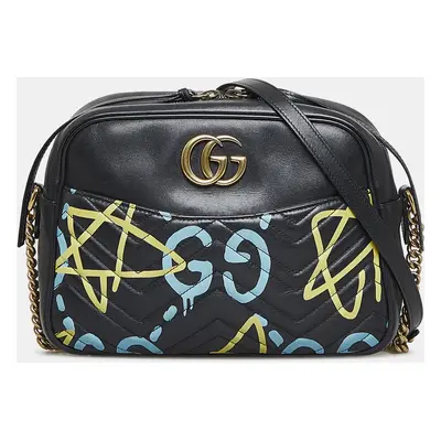 Gucci Black Leather Ghost GG Marmont Bag