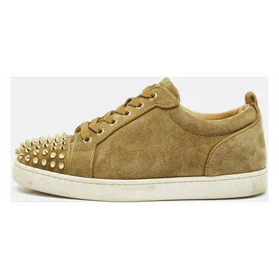 Christian Louboutin Green Suede Louis Junior Spikes Low Top Sneakers Size