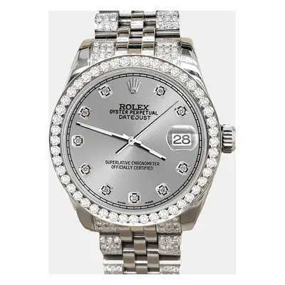 Rolex datejust midsize 3.30ct diamond bezel bracelet gray diamond dial steel Wristwatch