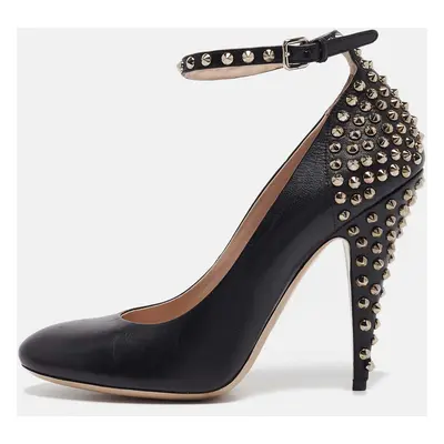 Miu Miu Black Leather Studded Ankle Strap Pumps Size