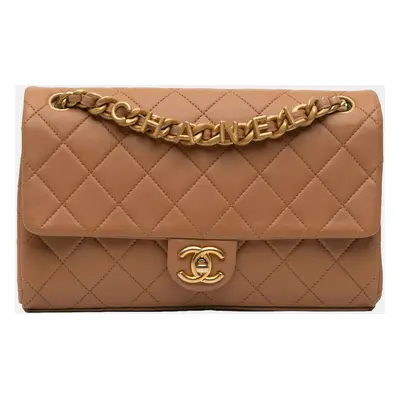 Chanel Brown Medium Quilted Lambskin Logo Letters Chanel Touch Chain Flap Bag