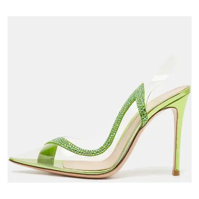 Gianvito Rossi Transparent/Green PVC and Suede Embellished Hortensia Pumps Size