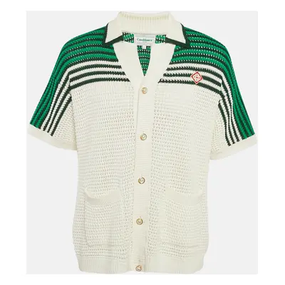 Casablanca White Striped Crochet Short Sleeve Shirt