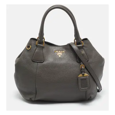 Prada Grey Vitello Daino Leather Snap Shoulder Bag