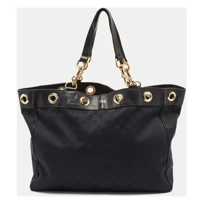 Gucci Black GG Canvas and Leather Positano Tote