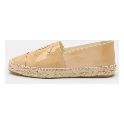 Chanel Beige Patent Leather CC Cap Toe Espadrille Flats Size