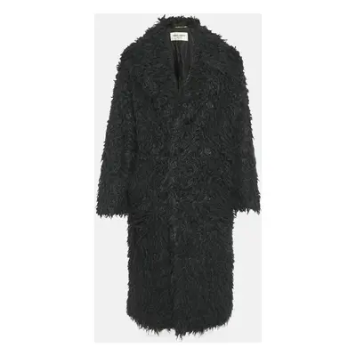 Saint Laurent Paris Black Faux Fur Double Breasted Coat