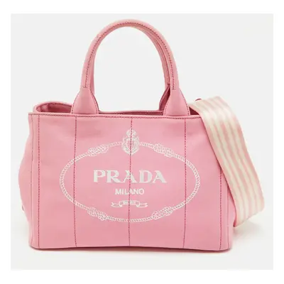 Prada Light Pink Canvas Logo Small Canapa Tote