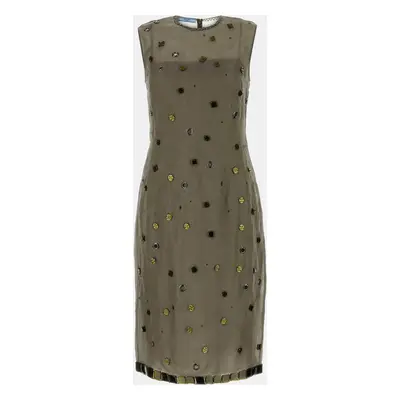 Prada Military Green Embellished Organza Dress IT