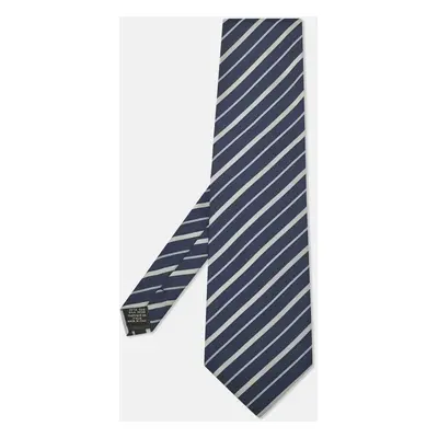 Gianfranco Ferre Navy Blue Diagonal Striped Silk Traditional Tie