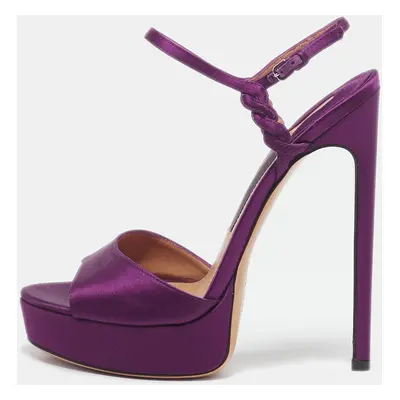 Salvatore Ferragamo Purple Satin Platform Ankle Strap Sandals Size 38.5