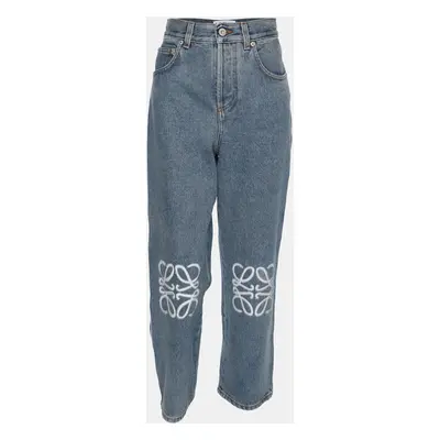 Loewe Blue Washed Denim Cut-Out Detail Anagram Cropped Jeans