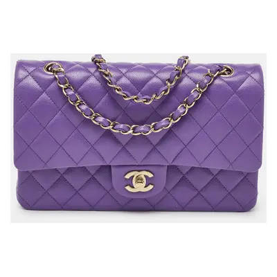 Chanel Purple Caviar Quilted Leather Classic Double Flap Bag