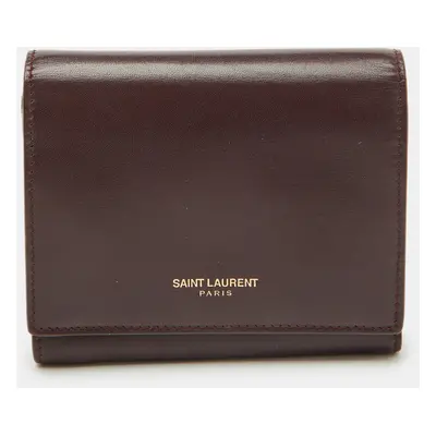 Saint Laurent Burgundy Leather Trifold Wallet