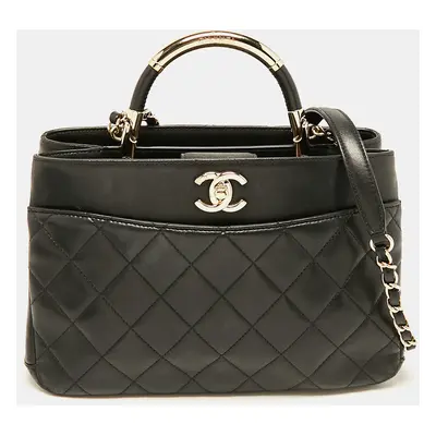 Chanel Black Quilted Leather Carry Chic Shopper Top Handle Bag