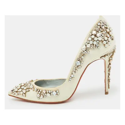 Christian Louboutin White Satin Brodiriza Embellished D'orsay Pumps Size 35.5