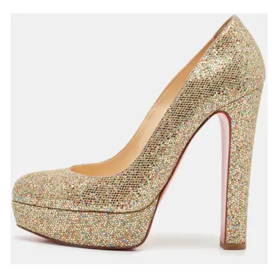 Christian Louboutin Multicolor Coarse Glitter Bibi Platform Pumps Size