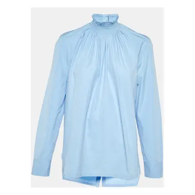 Prada Blue Cotton Smocked Neck Blouse