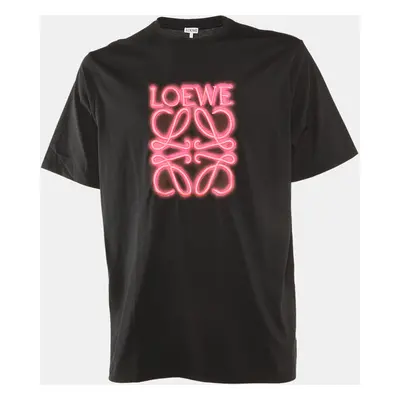 Loewe Black Neon Anagram Embroidered Cotton Crew Neck T-Shirt