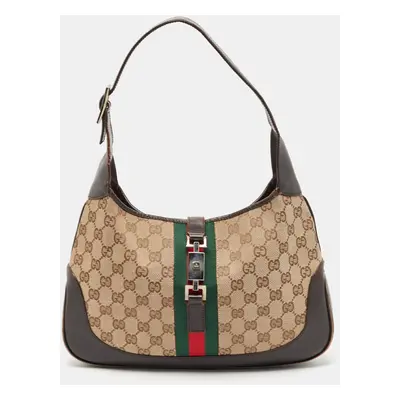 Gucci Dark Brown/Beige GG Canvas and Leather Jackie Hobo