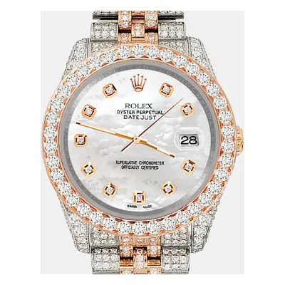 Rolex datejust 10.75ct pave diamond white mop rose gold steel jubilee Wristwatch