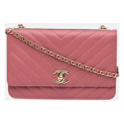 Chanel Pink Chevron Quilted Lambskin Trendy CC Wallet on Chain