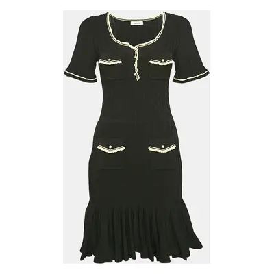 Sandro Black Rib Knit Contrast Trimmed Mini Dress