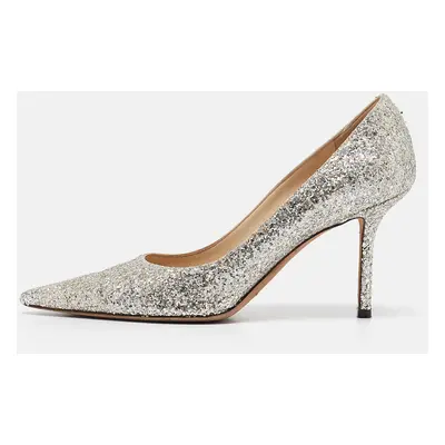 Jimmy Choo Silver Glitter Romy Pumps Size 39.5