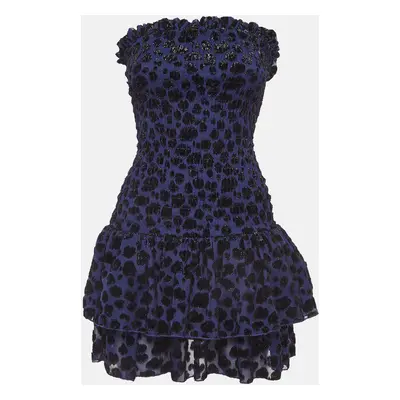 Maje Blue Raziel Leopard Pattern Fil-Coupe Jacquard Dress