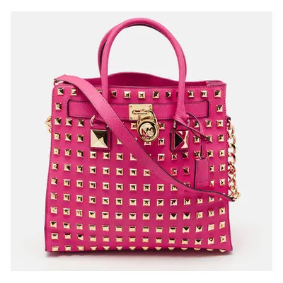 MICHAEL Michael Kors Pink Leather Large Studded North South Hamilton Tote