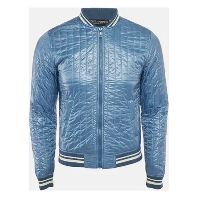 Dolce & Gabbana Blue Quilted Nylon Zip Front Bomber Jacket