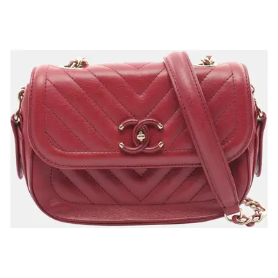 Chanel Red Reverse Chevron Quilted Leather Round Top Handle Bag