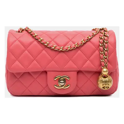 Chanel Pink Mini Rectangular Lambskin Pearl Crush Flap