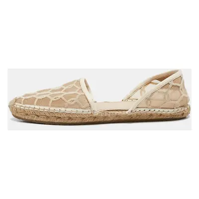 Jimmy Choo Cream Leather and Mesh Dreya Espadrille Flats Size